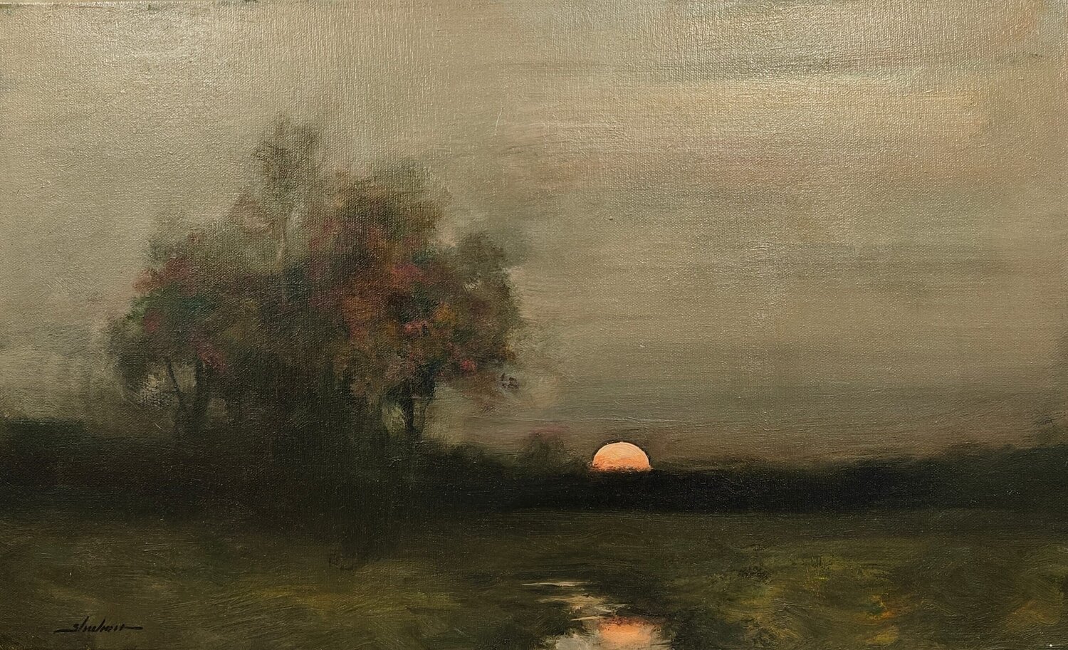 Rising Moon on the Marsh Dennis Sheehan Originalgemälde zu verkaufen