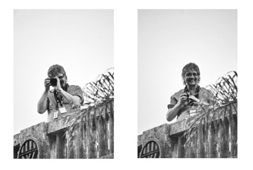 Playing photo games with Deep Purple's Don Airey di Grégory Herpe, Fotografia in vendita su Singulart