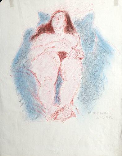 Reclining Nude in Blue by Raphael Soyer, 종이 for Sale on Singulart