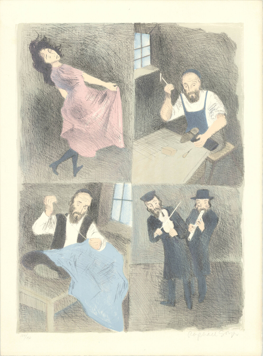 Raphael Soyer - Gentlemen From Cracow - 1975 Etching - SIGNED 25.75" x 19" Raphael Soyer