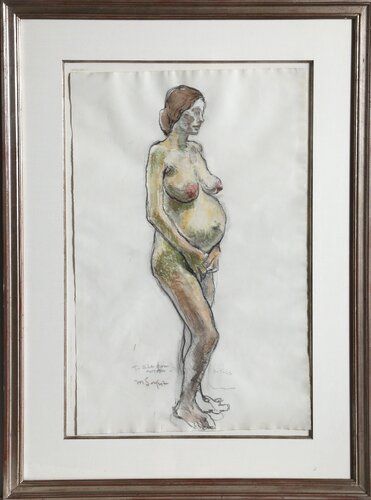 Standing Pregnant Nude by Moses Soyer, Work on Paper for Sale on Singulart