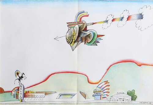 Navajo Motel from Derrière le Miroir  by Saul Steinberg, Print for Sale on Singulart