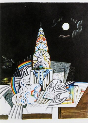 Chrysler Building (Night) from Derrière le Miroir  by Saul Steinberg, Print for Sale on Singulart