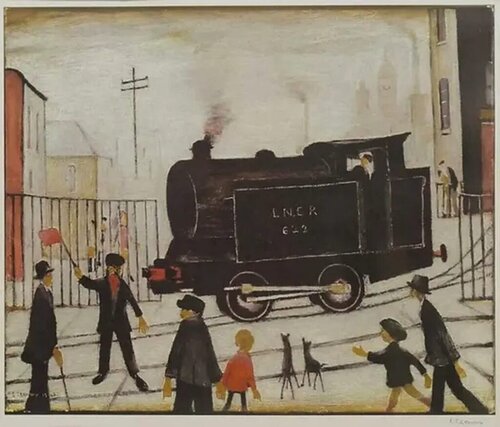 The Level Crossing With Train van Laurence Stephen Lowry, Afdruk te koop op Singulart