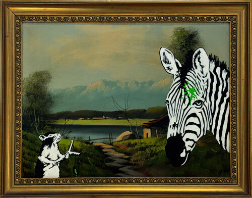 Untitled (Zebra and Rat) van Mason Storm, Schilderij te koop op Singulart