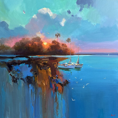 Enjoying the sunset par Tatiana Yabloed, Peinture en vente sur Singulart