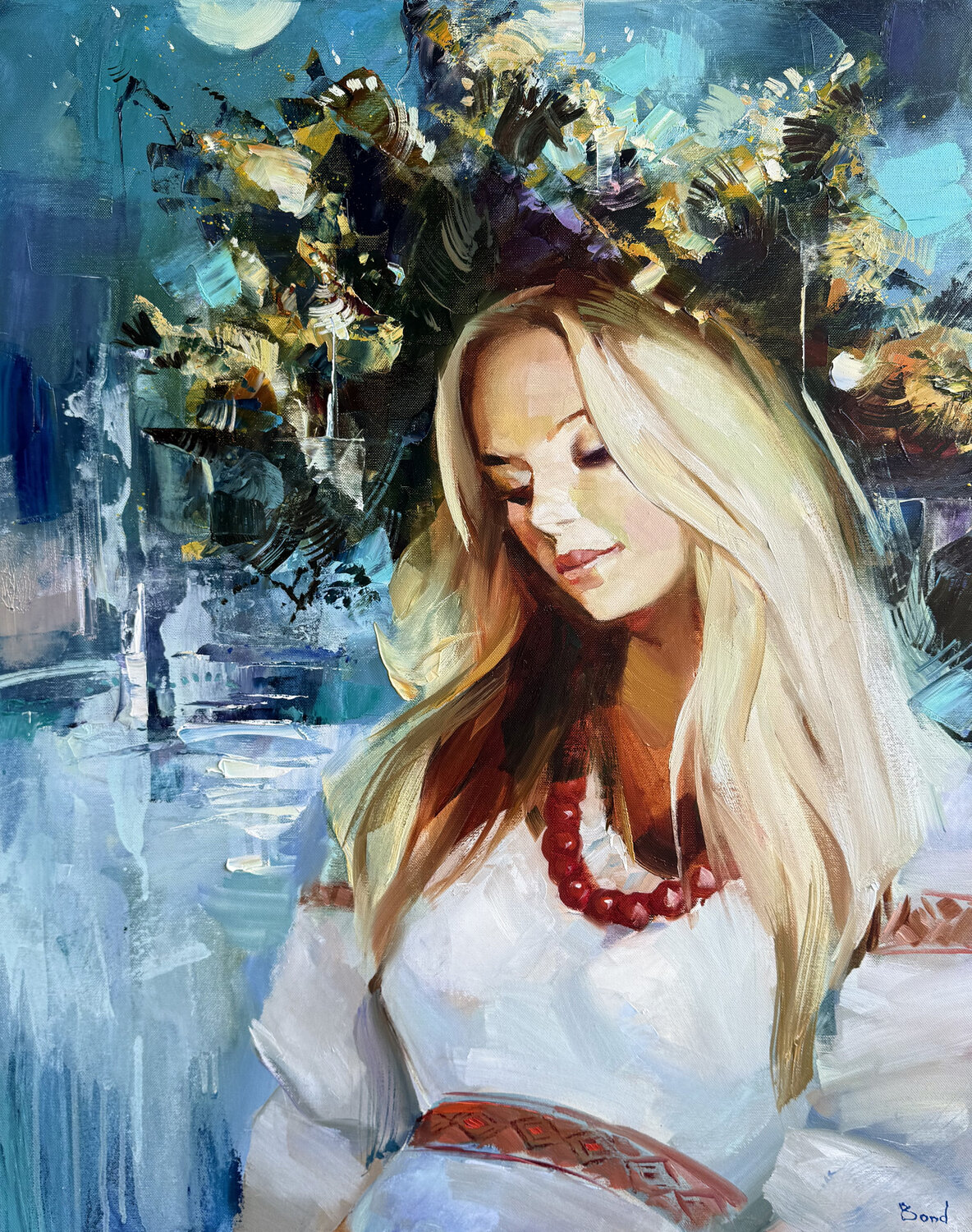 A veil of dreams on her shoulders Tatiana Yabloed Originalgemälde zu verkaufen