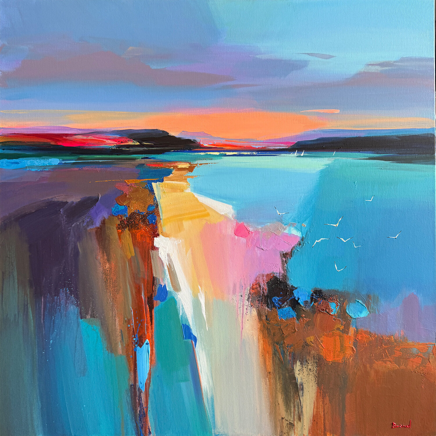 Golden path to the sea Tatiana Yabloed Originalgemälde zu verkaufen