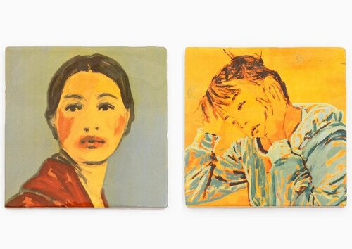 Makeup (red coat) & Self-portrait at the table by Claire Tabouret, Other Media for Sale on Singulart