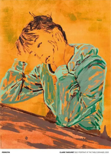 Self portrait at the Table (Orange - Signed) di Claire Tabouret, Stampa in vendita su Singulart