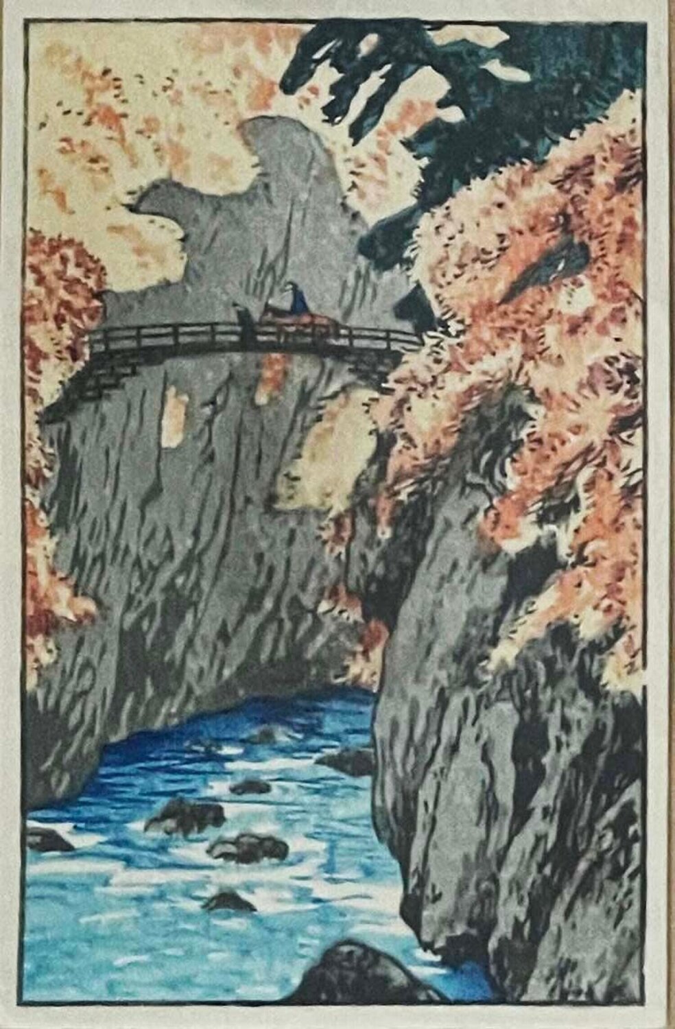 Red leaves at Monkey Bridge Hiroaki Takahashi Stampa in vendita