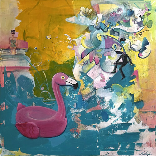 The Girl By The Pool von Jack Avetisyan, Malerei kaufen auf Singulart