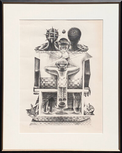 "Holy Family" Black and White Figurative Lithograph Edition 89/100 van John Thomas Biggers, Afdruk te koop op Singulart