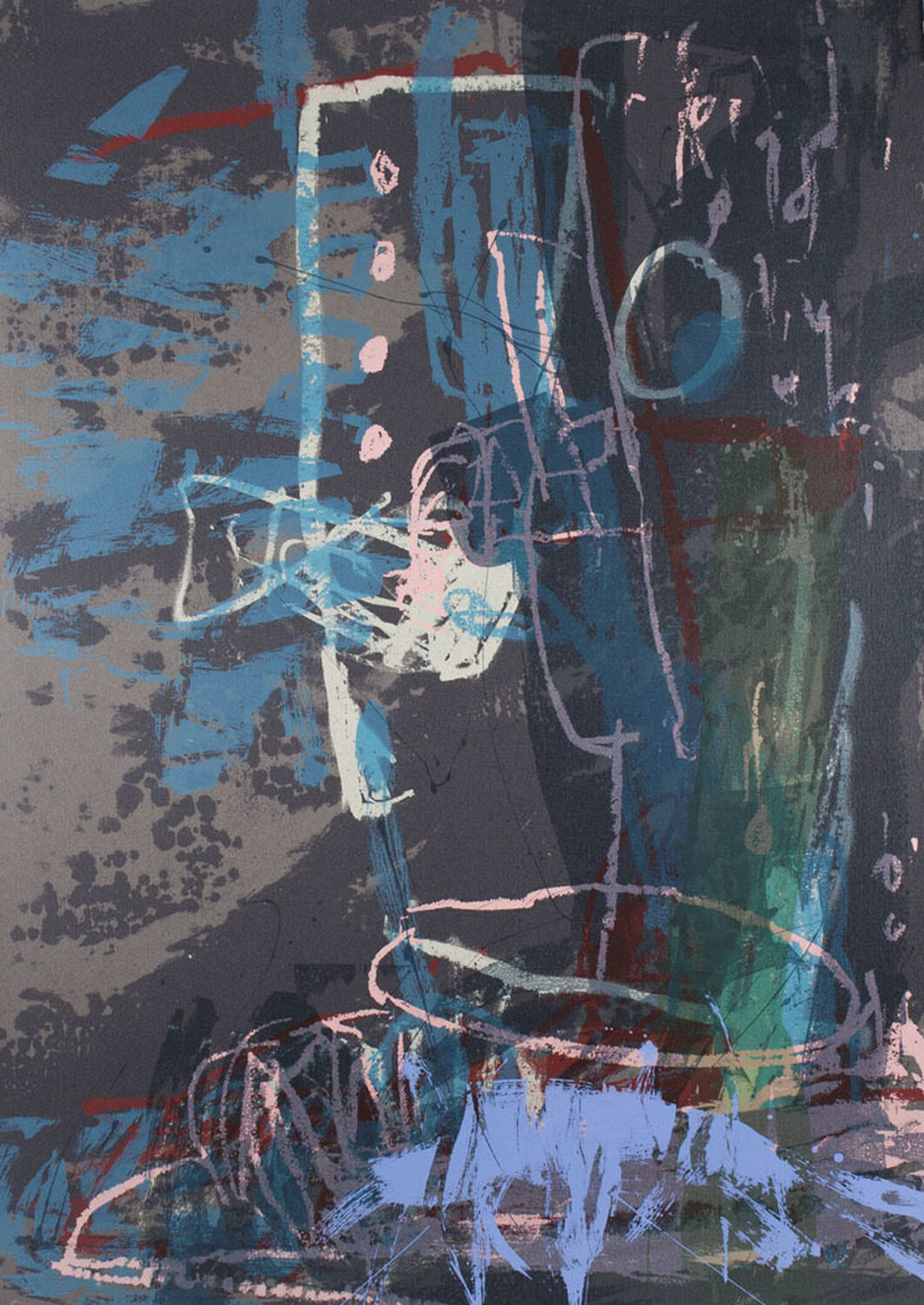 Blue, Teal and Grey Abstract Ann Thomson Afdruk te koop