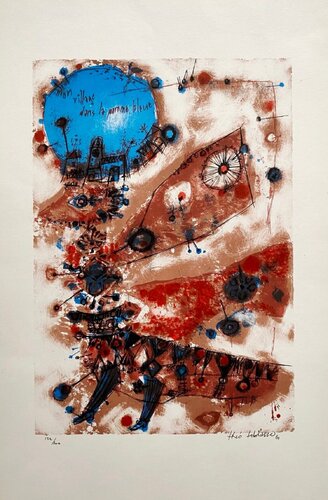 Mon village dans la pomme bleue de Theo Tobiasse, Impresión a la venta en Singulart