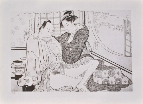 Geisha aux petits soins, Lithographie érotique japonaise van Kitagawa Utamaro, Afdruk te koop op Singulart