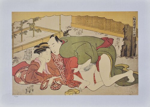Amour au jardin, Lithographie érotique japonaise by Kitagawa Utamaro, Print for Sale on Singulart
