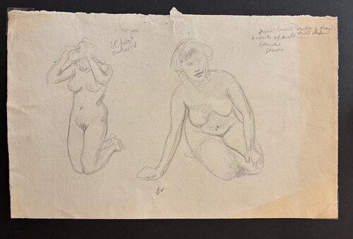 Études de femme nue agenouillée avec annotations Crayon noir. van Félix Vallotton, Werk op papier te koop op Singulart
