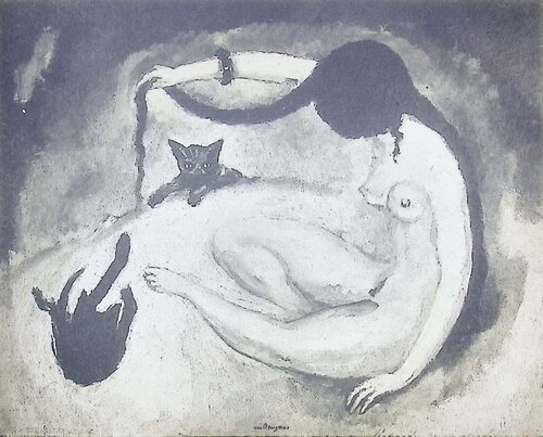 Jeune fille nue et ses chats von Kees van Dongen, Druck kaufen auf Singulart