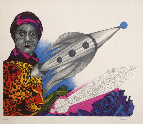 Blue Rose and Red Sky di Paul van Hoeydonck, Stampa in vendita su Singulart