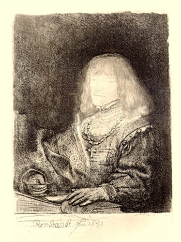 Man at a Desk Wearing a Cross and Chain di Rembrandt van Rijn, Stampa in vendita su Singulart