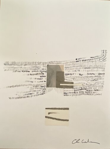 Composition 41  Encre de chine à la plume d'écolier collages papiers encrés découpés di Chantal Cartier, Opera su carta in vendita su Singulart