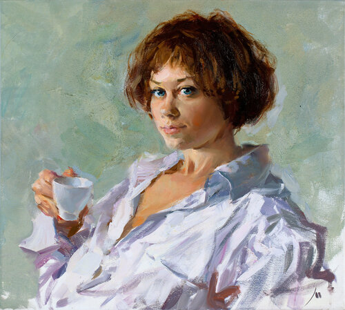 Morning coffee with Julia von Evgeniy Monahov, Malerei kaufen auf Singulart