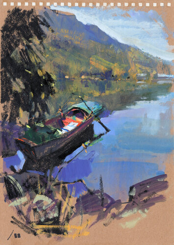 Qionghai Lake in the early morning (sketch) von Evgeniy Monahov, Werk auf Papier kaufen auf Singulart