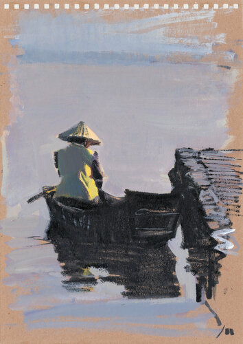 Fisherman on Qionghai Lake (sketch) von Evgeniy Monahov, Werk auf Papier kaufen auf Singulart
