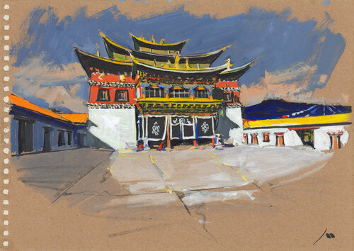Kangwu Temple. View from the courtyard (sketch) Evgeniy Monahov