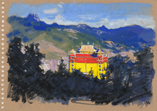 Muli Tibetan Monastery at sunset (sketch) Evgeniy Monahov