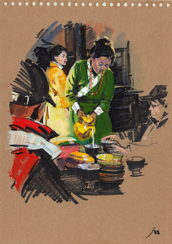 Tibetan Tea (sketch) van Evgeniy Monahov, Werk op papier te koop op Singulart