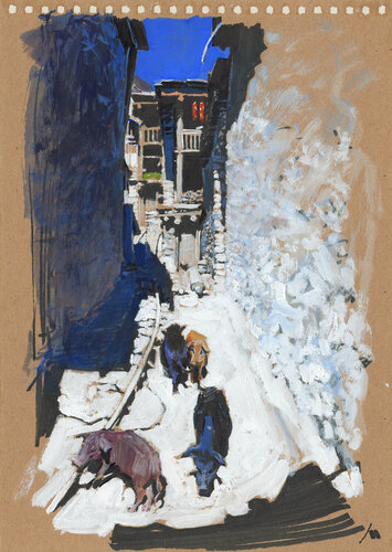 Eya Village. Piglets on the street (sketch) von Evgeniy Monahov, Werk auf Papier kaufen auf Singulart