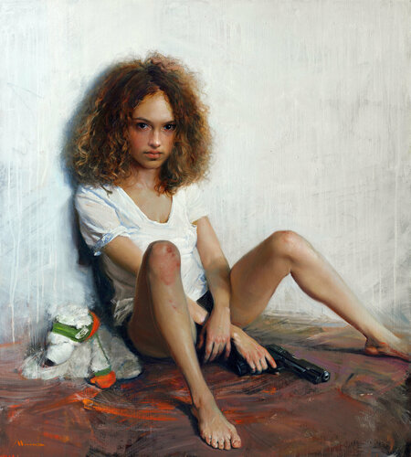 Girl with a gun van Evgeniy Monahov, Schilderij te koop op Singulart