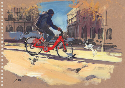 Flying faster than pigeons par Evgeniy Monahov, Œuvre sur papier en vente sur Singulart