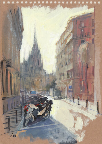 Sunday morning in Barcelona by Evgeniy Monahov, Work on Paper for Sale on Singulart