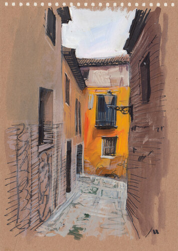 Narrow street in Toledo di Evgeniy Monahov, Opera su carta in vendita su Singulart