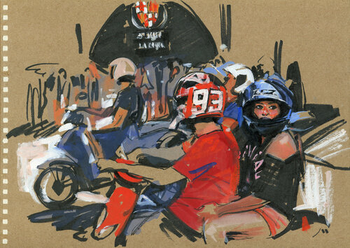 Motorcyclists across from Boqueria Market Evgeniy Monahov