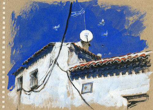 Blue sky of Chinchon di Evgeniy Monahov, Opera su carta in vendita su Singulart