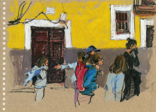 Cuenca children after school di Evgeniy Monahov, Opera su carta in vendita su Singulart