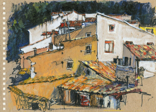 Houses in Cuenca di Evgeniy Monahov, Opera su carta in vendita su Singulart