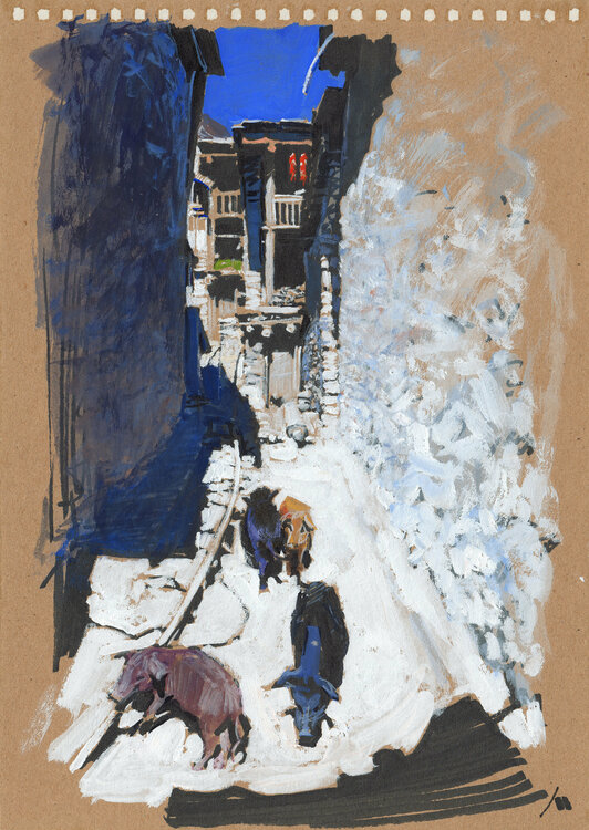 Eya Village. Piglets on the street (sketch) Evgeniy Monahov