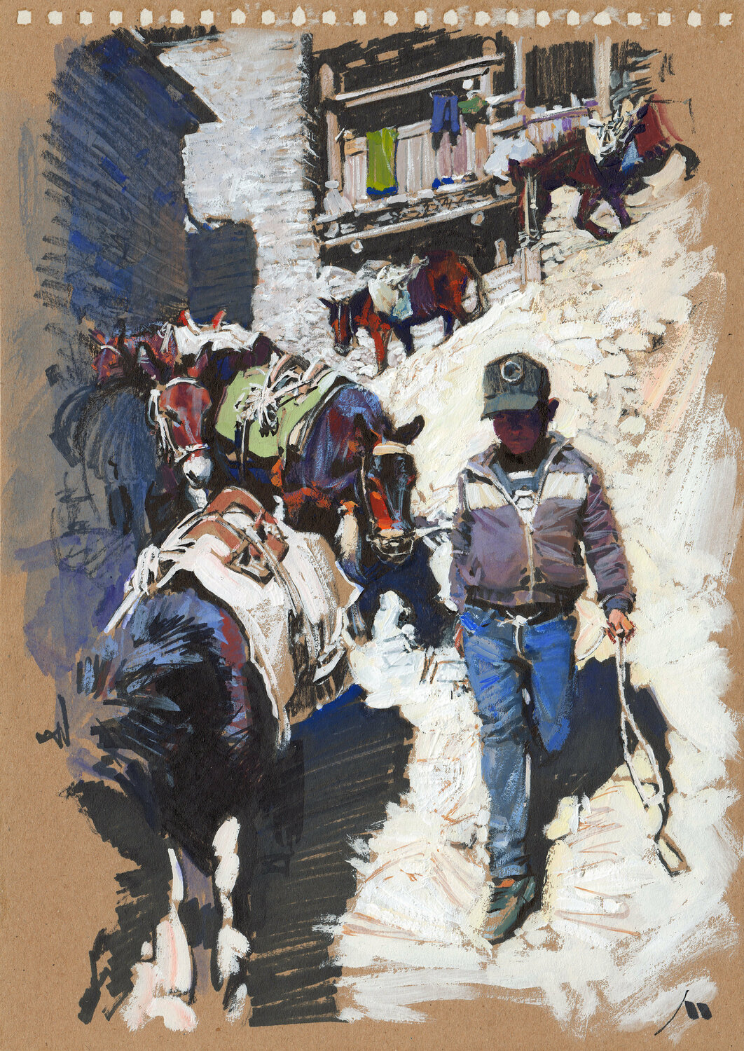Eya Village. Little horses (sketch) Evgeniy Monahov Werk auf Papier zu verkaufen