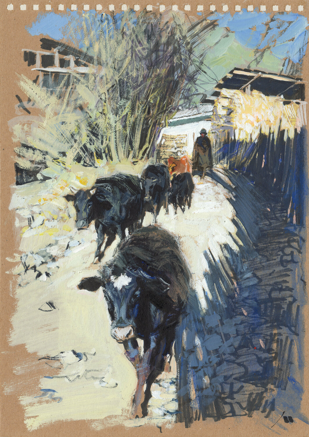 Cold early morning in Moso village (sketch) Evgeniy Monahov Werk auf Papier zu verkaufen