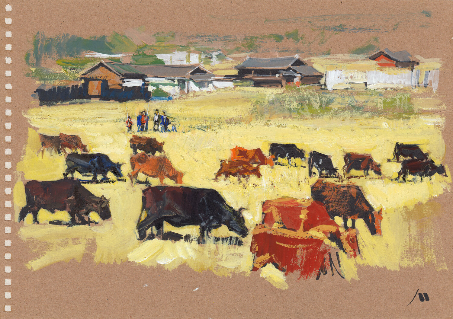 On the fields beyond the village Lee Dzya Dzui (sketch) Evgeniy Monahov Werk auf Papier zu verkaufen