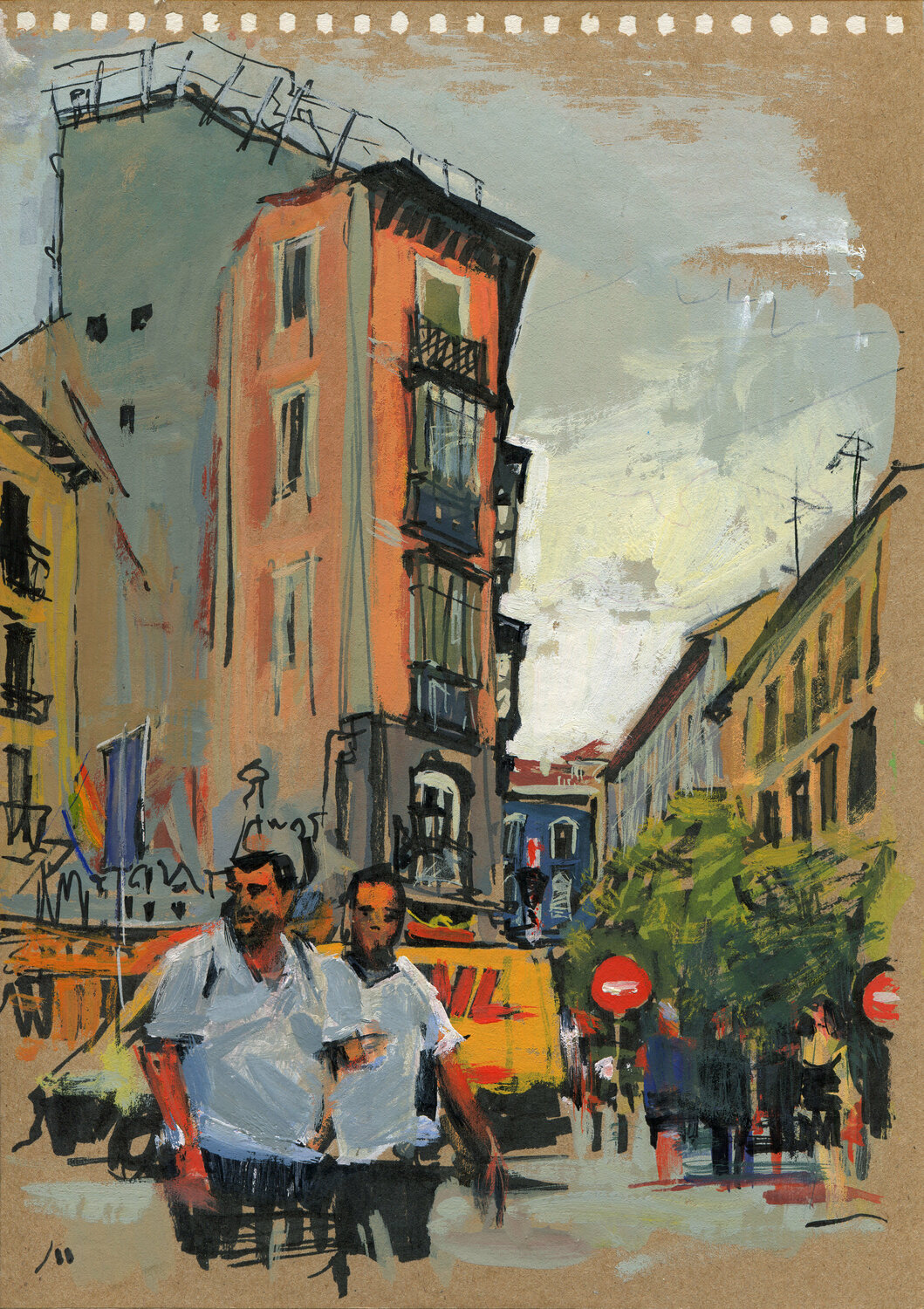 On the streets of Madrid Evgeniy Monahov Werk auf Papier zu verkaufen