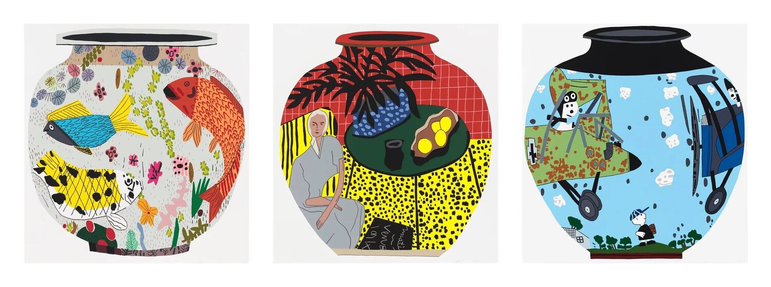 Triptych: Fish Pot; Matisse Pot 4; Snoopy Pot Jonas Wood Print for sale
