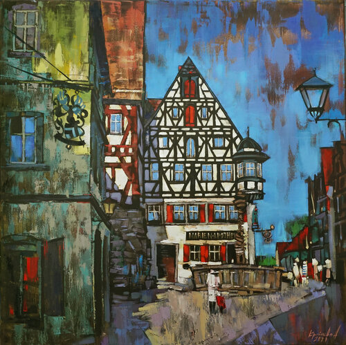 Market Square. Rothenburg on Tauber by Anastasia Kraineva, Painting for Sale on Singulart