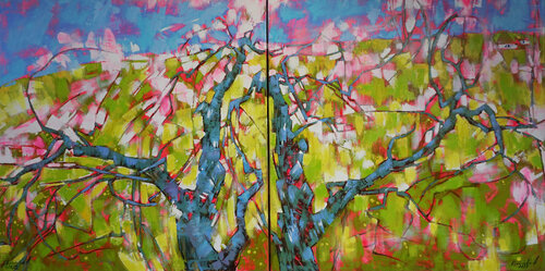 The peach blossoms. par Anastasia Kraineva, Peinture en vente sur Singulart