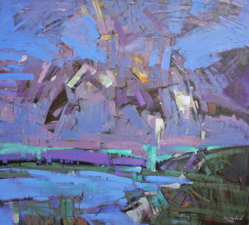 Twilight over the Dniester di Anastasia Kraineva, Pittura in vendita su Singulart
